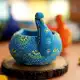 Washable Terracotta Modern Swan Diya Tealight T-Light Holder - Blue